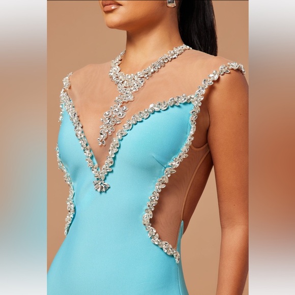 BNWT - Turquoise Embellished Bandage Mini Dress - Medium - Picture 3 of 4